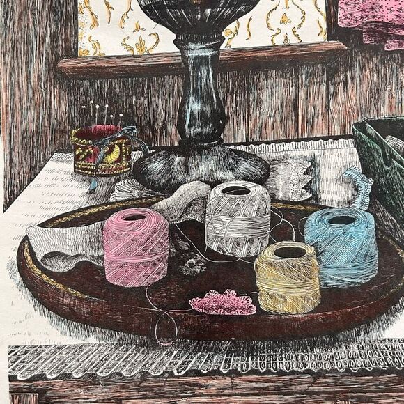 Vintage Bicknell Framed Decorative Signed Limited Run Print Crochet 17/200 - Picture 6 of 13